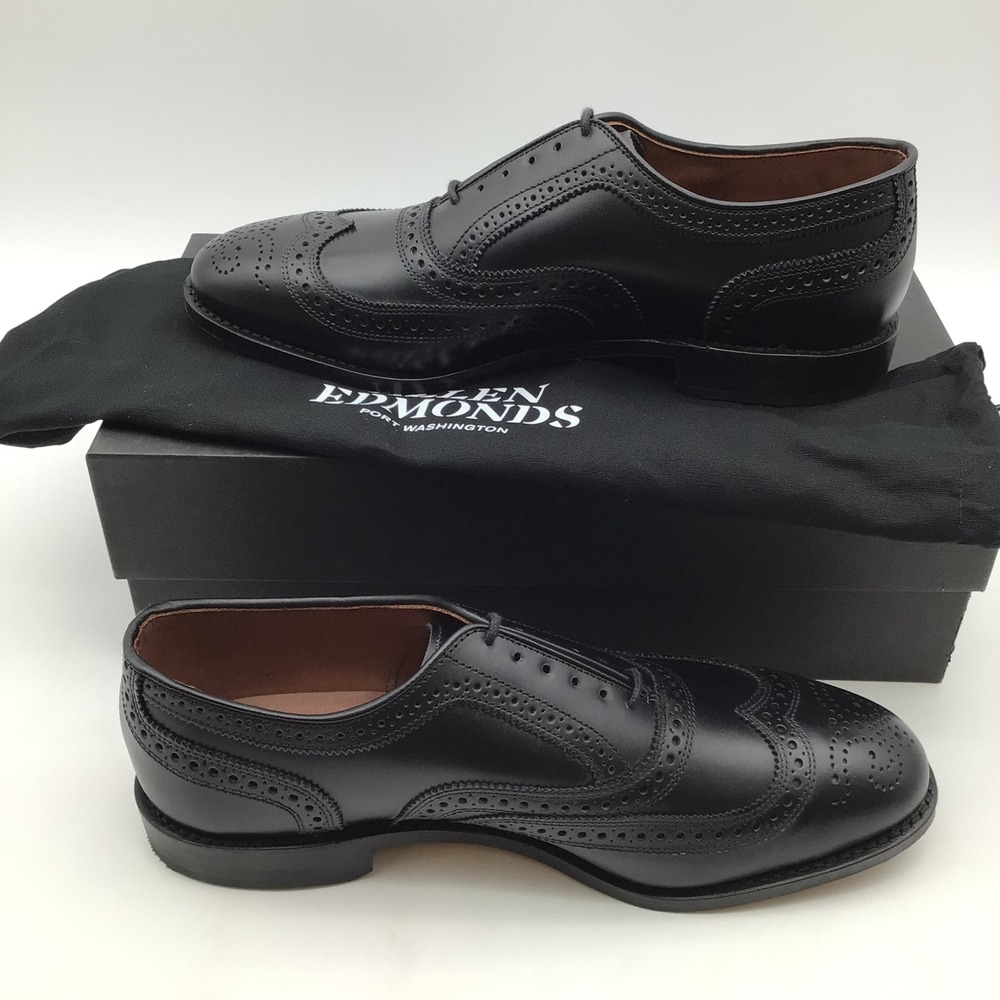 Allen Edmonds McAllister Black Leather Wingtip Oxford Shoes Size 10 3E 6205 NEW - Picture 2 of 7